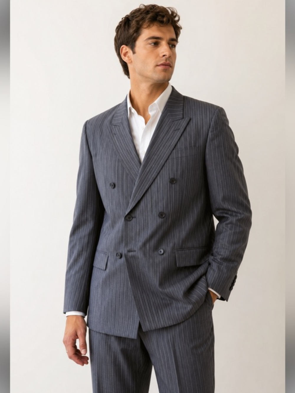 Vinci Designed in Italy Gray Pinstripe Double-Breasted Blazer Sport Coat 42R